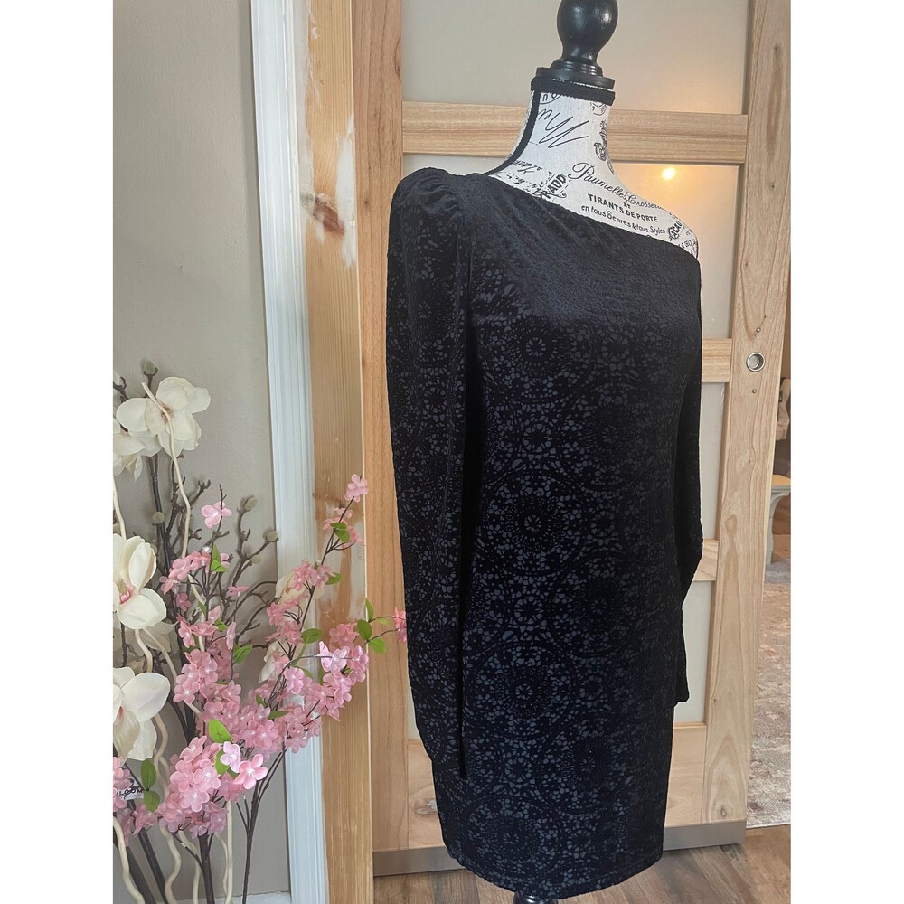 Bailey 44 Black Faux Velvet Mini Evening Dress Off-Shoulder Women Medium - Picture 3 of 10